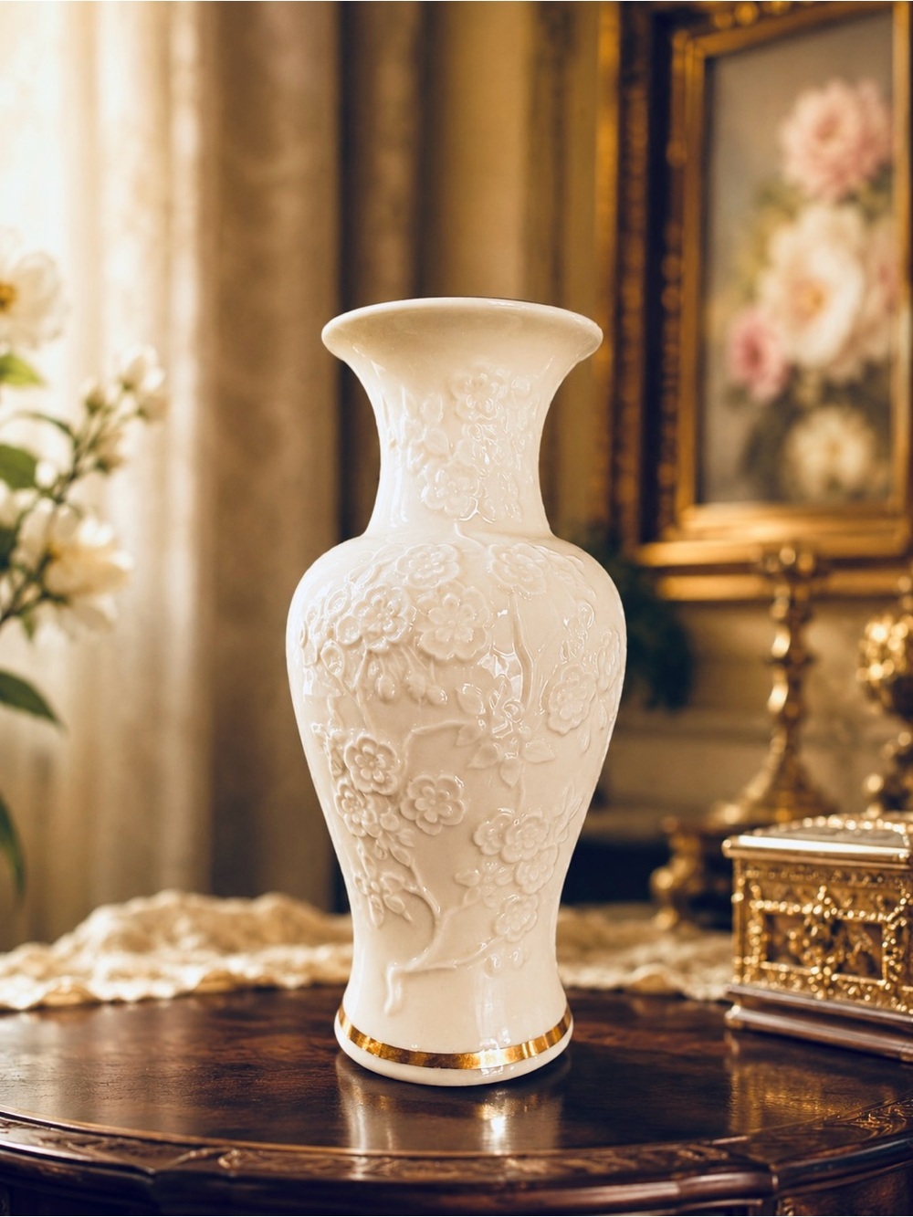 Vintage Lenox Ming 6" Blossom Floral Base with Gold Trim made of fine bone china